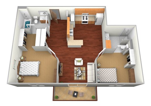 a floor plan of a two bedroom apartment at Northridge Apartments, Minnesota